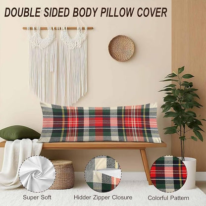 Plaid Decorative Body Pillowcase 20"X54", Scottish Tartan Buffalo Plaid Outdoor - Image 4