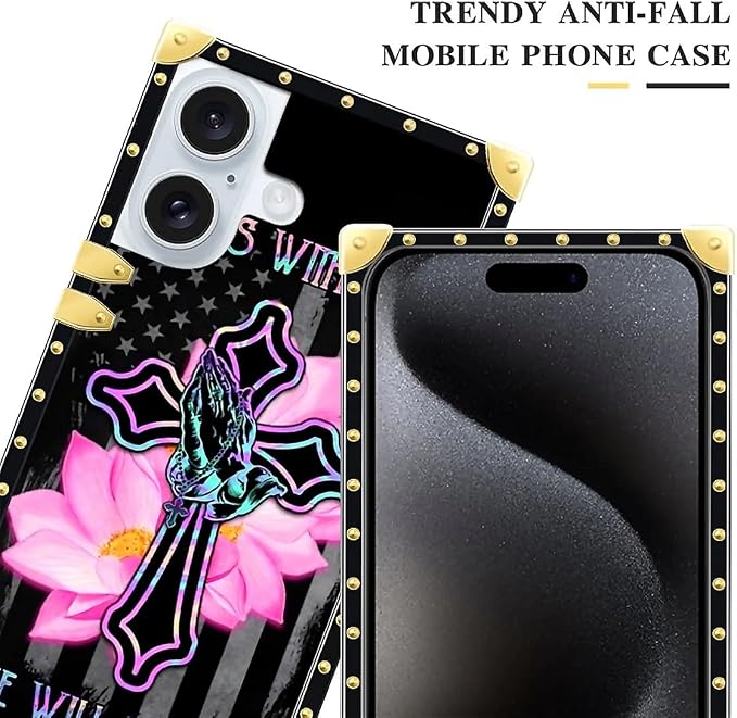 Compatible with iPhone 16 Plus Case, Praying Cross Hands Luxury Golden - Image 5