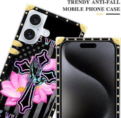 Compatible with iPhone 16 Plus Case, Praying Cross Hands Luxury Golden - Image 5