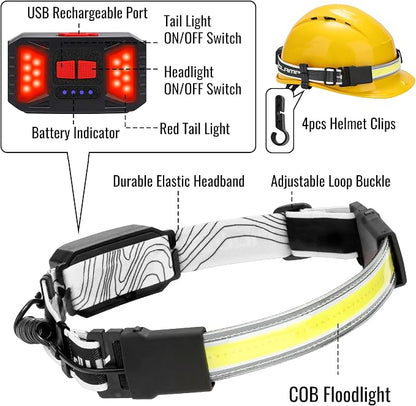 Adelante LED Headlamp Flashlight, 1000LM 230Wide-Beam USB Rechargeable Head - Image 2