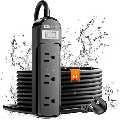 VNJ IPX6 Waterproof Outdoor Surge Protector Power Strip, 3AC Outlets 15FT Cord by Unknown