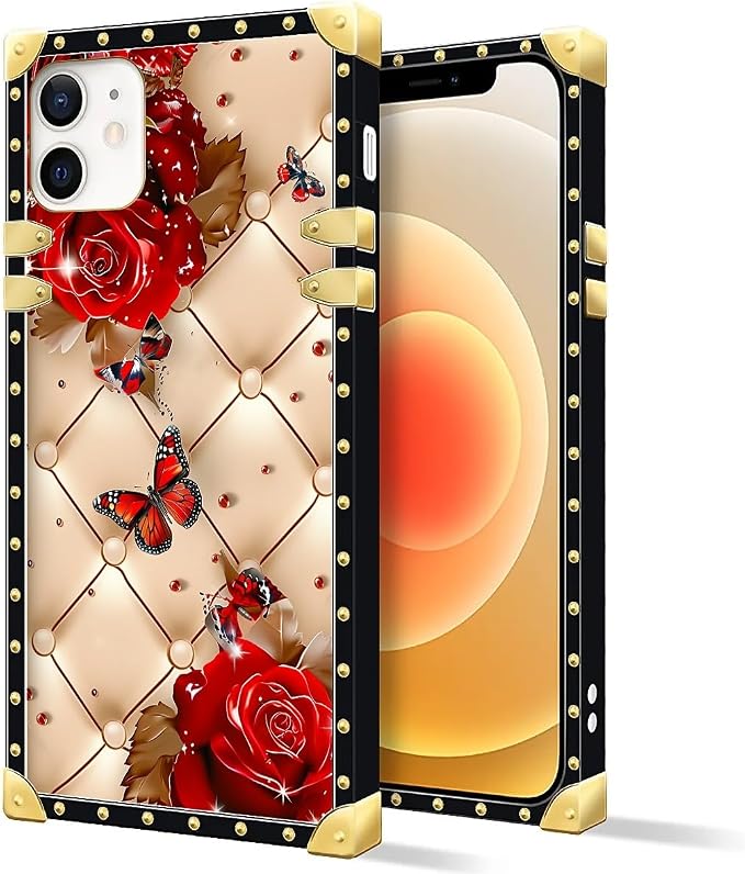 Compatible with iPhone 11 Case, Shining Red Rose Butterfly Leather Background - Image 2