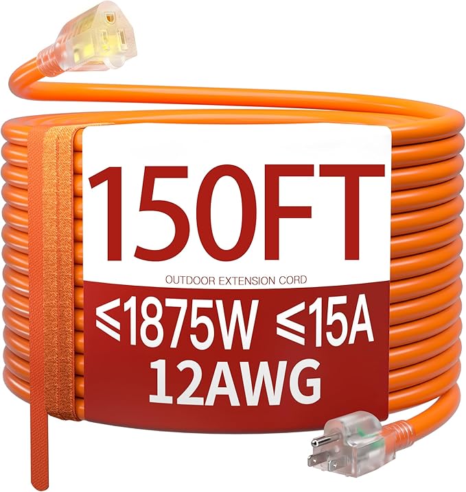 150 FT 12 Gauge Extension Cord Outdoor, Heavy Duty Weatherproof & Flame by Skrizcable