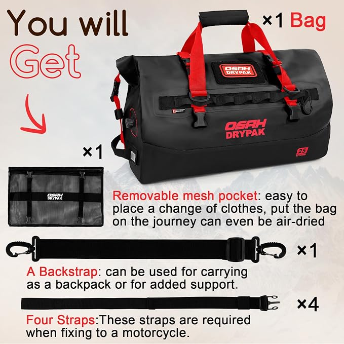 OSAH DRYPAK Waterproof Duffel Bag 25L/40L/60L – Heavy-Duty Motorcycle Tail Bag - Image 8