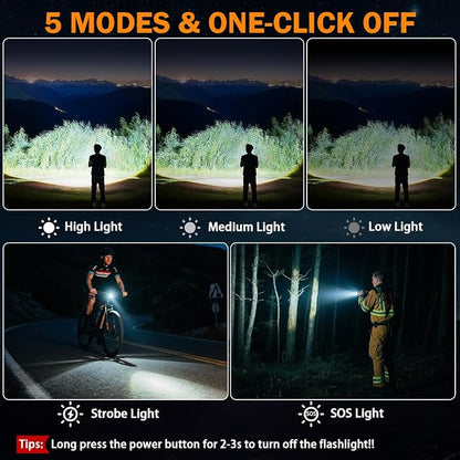 3Pack Rechargeable Flashlights High Lumens 9900FL, LED Flashlight Rechargeable - Image 5