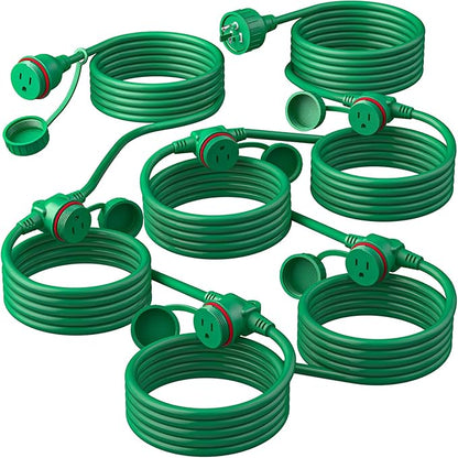 50FT Green Outdoor Extension Cord, Evenly Spaced 6 Outlets Plugs by Belllights