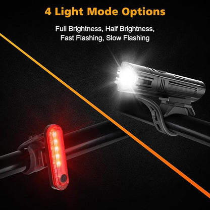 Ascher Ultra Bright USB Rechargeable Bike Light Set, Powerful Bicycle Front - Image 4