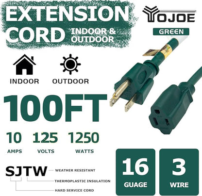 YOJOE Indoor Outdoor Extension Cord, 3 Prong 10A Weatherproof Power Cord - Image 2