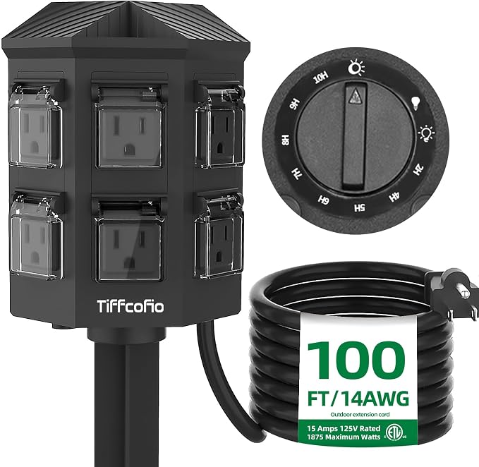 TiFFCOFiO Outdoor Power Strip Timer, Dusk to Dawn Light Sensor Countdown by TiFFCOFiO