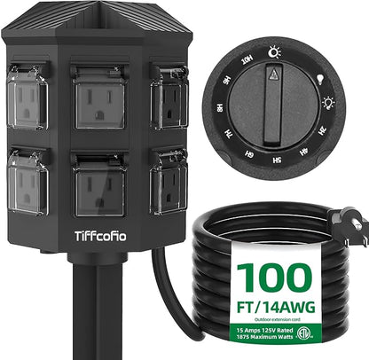 TiFFCOFiO Outdoor Power Strip Timer, Dusk to Dawn Light Sensor Countdown by TiFFCOFiO