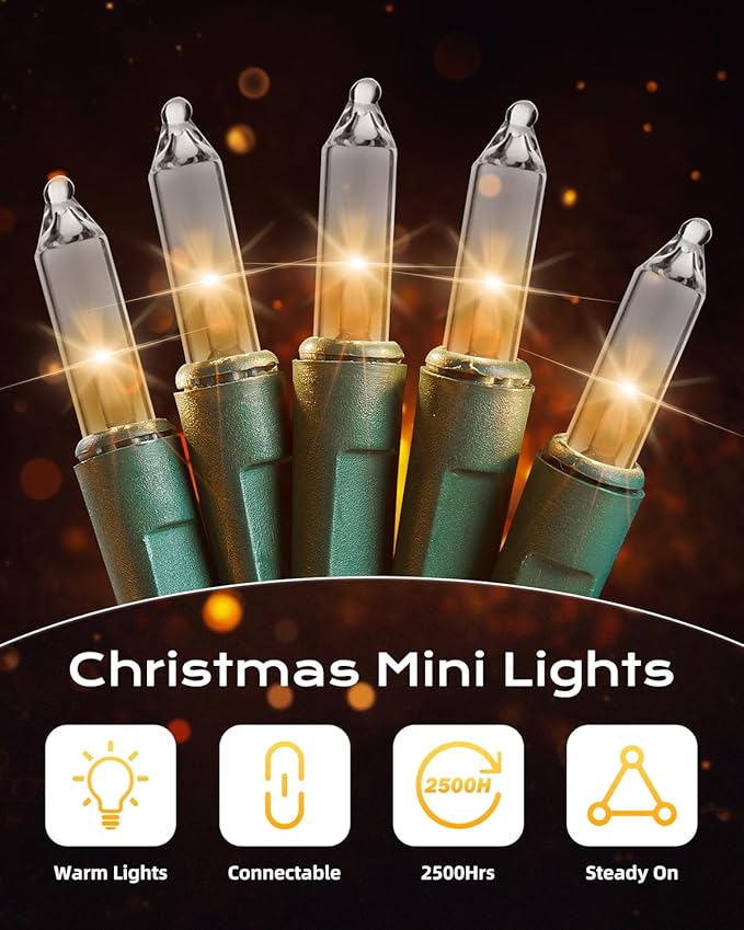 Brightown Clear Christmas String Lights, 200-Count 50ft Incandescent Bulb Mini - Image 4