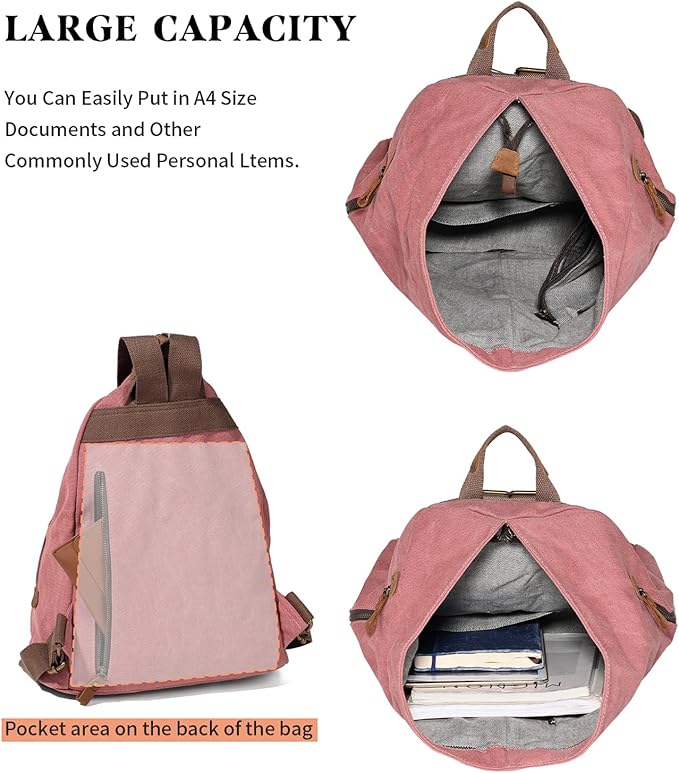 KL928 Canvas Vintage Backpack – Large Casual Daypack Outdoor Travel Rucksack - Image 4