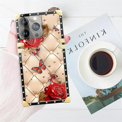 Compatible with iPhone 15 Pro Max Case, Shining Red Rose Butterfly Leather - Image 7