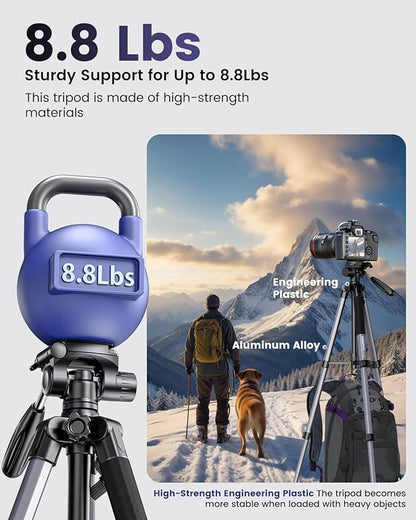 CAMBOFOTO 74″ Aluminum Camera Tripod – Heavy‐Duty Professional Tripod Stand - Image 2