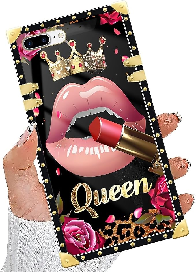 Compatible with iPhone 8 Plus 7 Plus Case, Glitter Red Rose Queen Leopard - Image 5