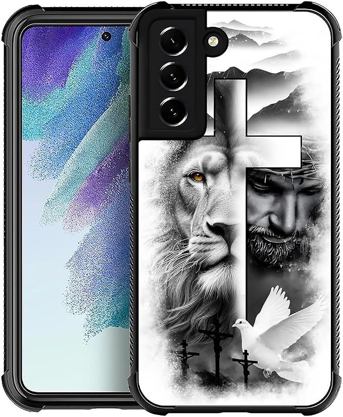for Samsung Galaxy S21 FE Case, Lion Cross Jesus Christ Dove Pattern Graphic by FKBRCL4U