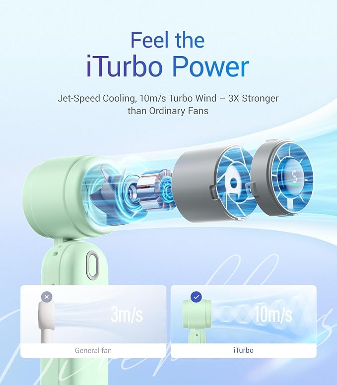 Diveblues Handheld Fan, 30ft/s Mini Portable Turbo Fan, 4000mAh Personal Fan - Image 2