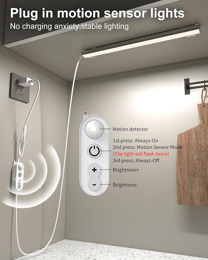 ASOKO Motion Sensor Dimmable Led Under Cabinet Lighting, 12 inches Plug in Led - Image 2