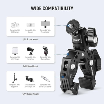 Neewer Super Clamp with Ballhead, Cold Shoe, Phone Holder and Action Camera - Image 5