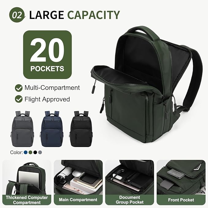 Waterproof Laptop Backpack for Men & Women, Flight Approved Anti-Theft Daypack - Image 4