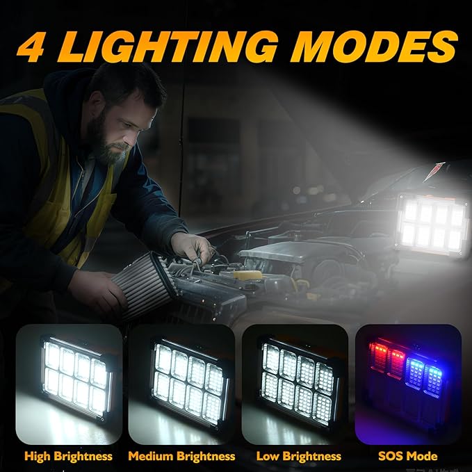 2 Pack 120W Solar Rechargeable Work Light, 144 LED 10000LM Led Work Light - Image 4