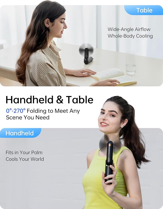 JISULIFE Handheld Fan with 4500 mAh Powerbank Max 37 Hours Runtime, Pocket - Image 4