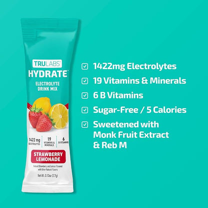 TRULABS Hydrate Electrolyte Drink Mix – Strawberry Lemon Flavor, Sugar-Free - Image 2