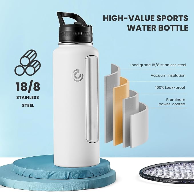 COKTIK 40oz Sports Water Bottle, Stainless Steel Water Bottle - Image 3