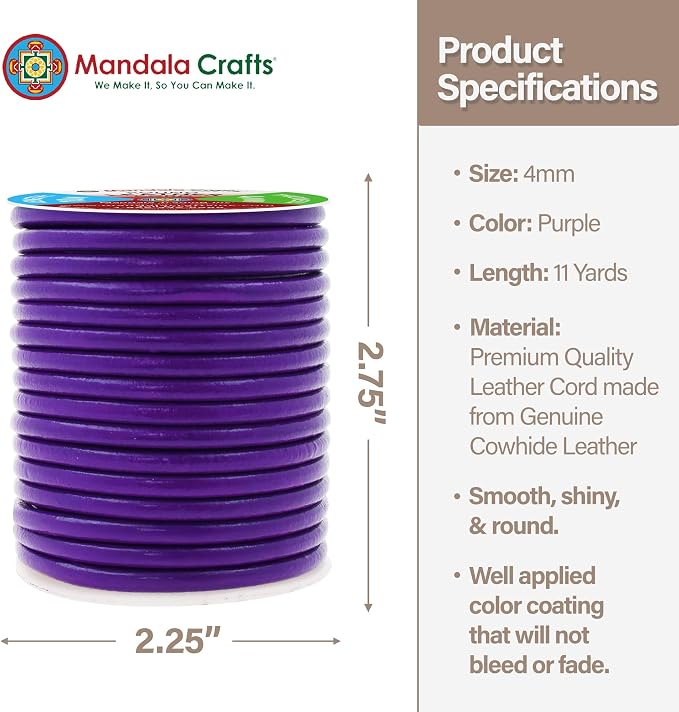 Mandala Crafts Round Genuine Purple Leather Cord - Image 4