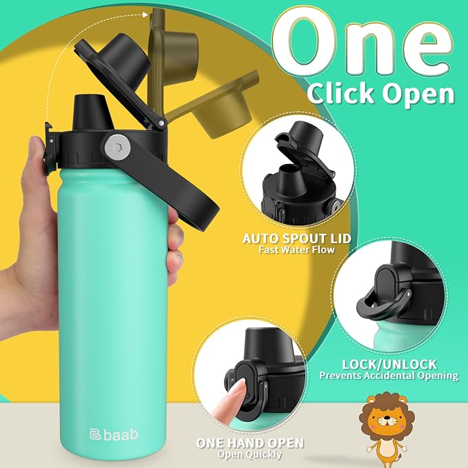 baab 18oz Kids Water Bottle, Insulated Kids Water Bottle - Image 4
