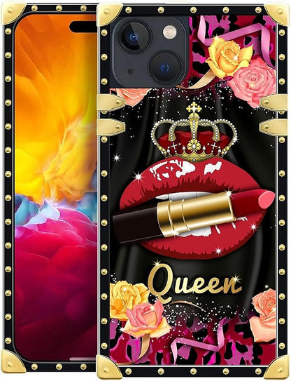 Compatible with iPhone 15 Case, Queen Lip Crown Leopard Print Luxury Golden by Unknown