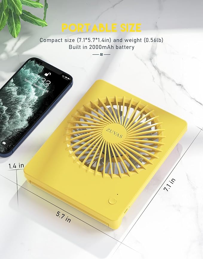 Zuvas Desk Fan Battery Operated Fan Rechargeable 180°Tilt Folding Personal Fan - Image 6