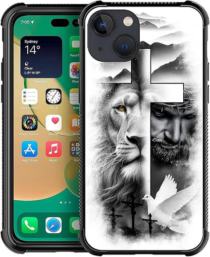 for iPhone 13 Mini Case, Lion Cross Jesus Christ Dove Pattern Made of Soft by FKBRCL4U