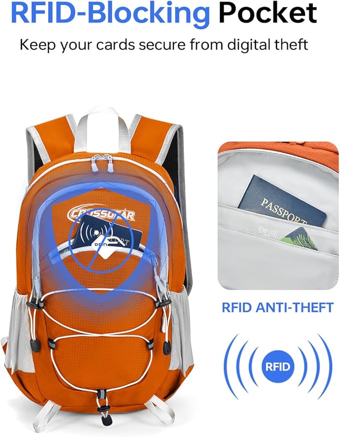 CROSSGEAR Packable Hiking Backpack, 24L Lightweight Foldable Daypack, RFID - Image 5