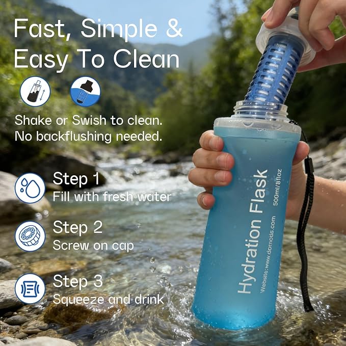 GUYI 1.0L Collapsible Water Filter Bottle, Removes Impurities, BPA Free - Image 5