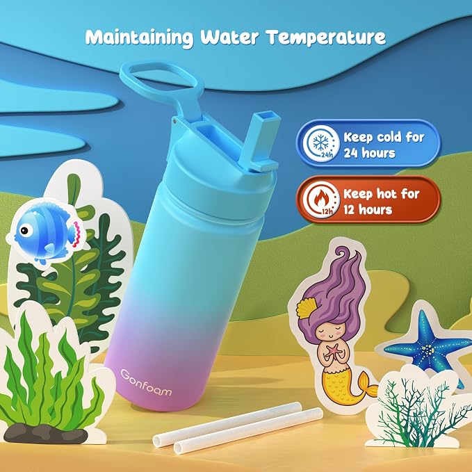 Kids Water Bottle, insulated Stainless Steel Straw Cup - Image 3