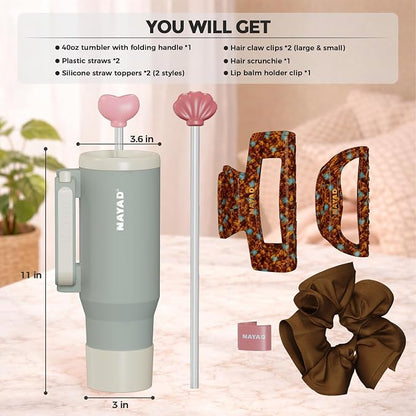 NAYAD 40oz Travel Tumbler with Handle and Straw|Cup Holder Friendly Insulated - Image 7