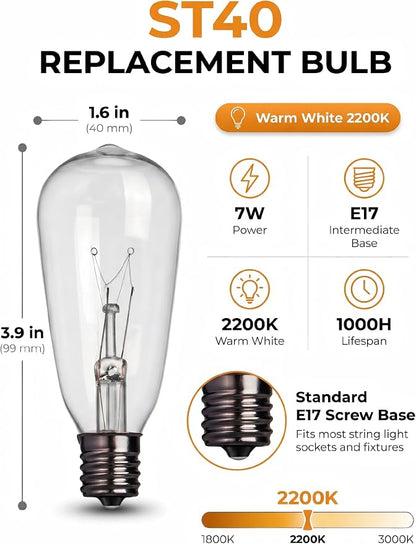 10 Pack ST40 Replacement Bulbs for Outdoor String Lights, 7W E17 Intermediate - Image 2