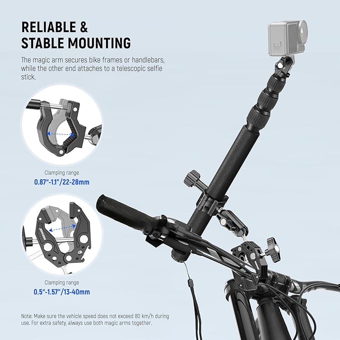 NEEWER Motorcycle Camera Mount Kit, Bicycle Handlebar Invisible Selfie Stick - Image 5