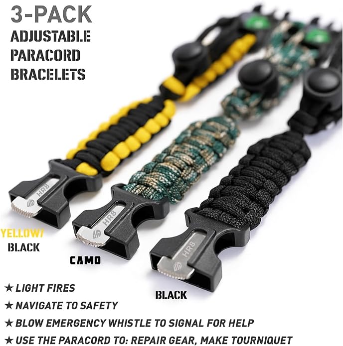 HR8 Paracord Survival Bracelet – Adjustable Paracord Bracelets, Hunting Gear - Image 2