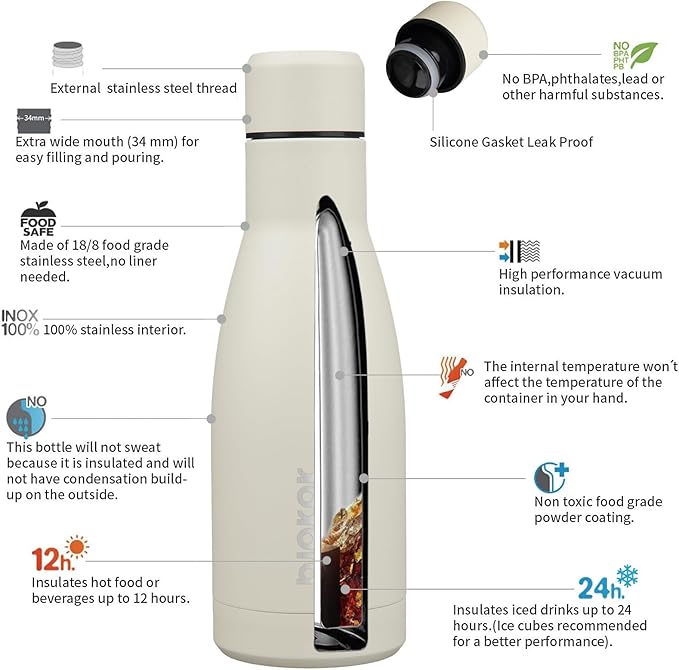 BJPKPK 12oz Water Bottles Stainless Steel Double Wall Vacuum Insulated Small - Image 3