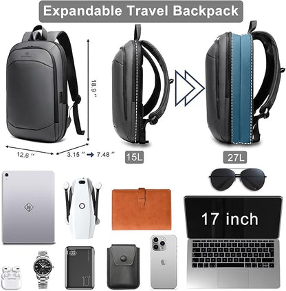 hk Business Backpack for Men 17 Inch, Slim & Expandable Waterproof Travel - Image 3