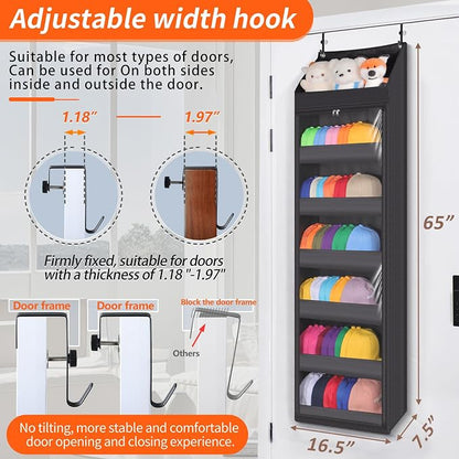 Toread 7-Layer Door-Mounted Baseball Cap Organizer, Dust-Proof Hat Rack Holds - Image 5