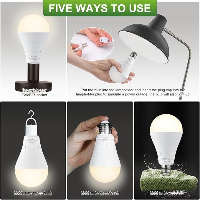 DEBAOBULB 6 Pack Rechargeable Emergency Light Bulbs, Battery Powered LED Light - Image 9