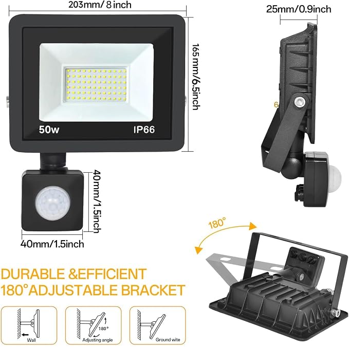 50W Plug in Motion Sensor Lights Outdoor, 5500LM Motion Flood Light Dusk to Dawn - Image 2