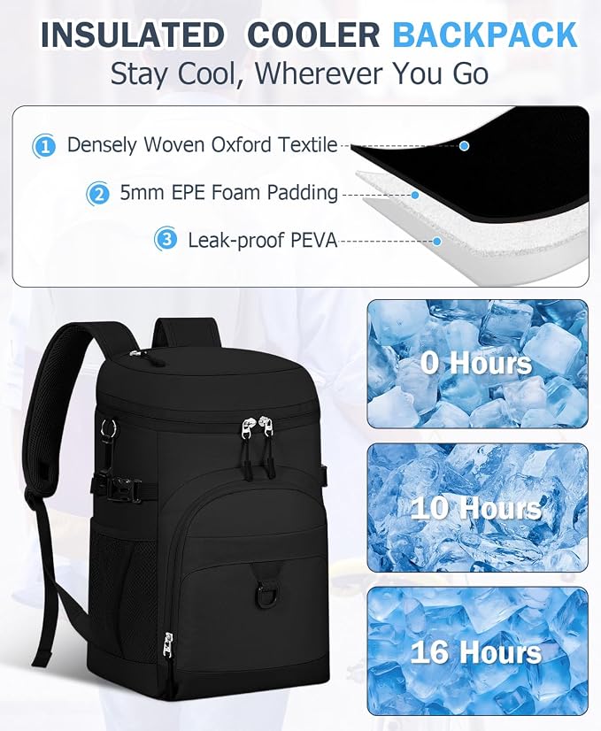 Cooler Backpack, 22L Waterproof Soft Backpack Coolers Leak Proof Beach Backpack - Image 5