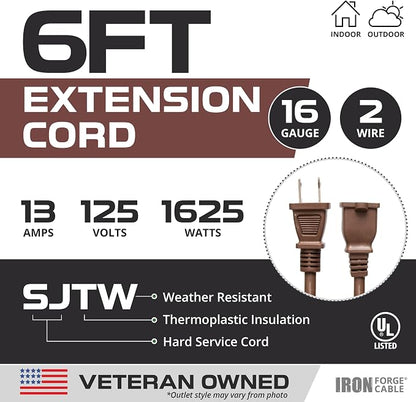 Iron Forge Cable 2 Prong Outdoor Extension Cord 6 ft, 16/2 SJTW 6 Foot Brown - Image 2
