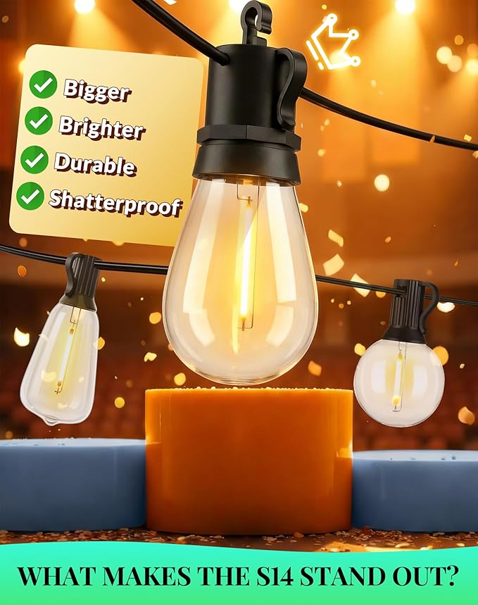 Outdoor String Lights LED Patio-Light - 100Ft Outside Waterproof Dimmable Porch - Image 2