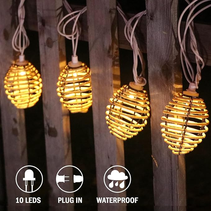Vigdur Rattan Ball String Lights - 10FT Lantern String Lights Plug in - Image 4