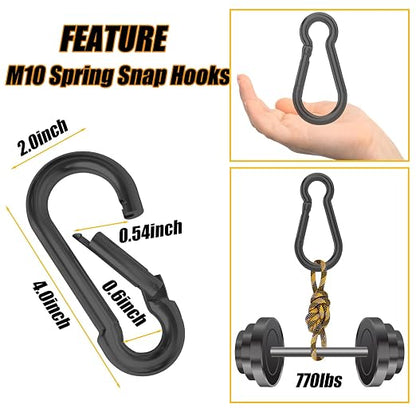EPHECH 30PCS 4" Black Heavy Duty Spring Snap Hook, M10 3/8" Galvanized Steel - Image 2